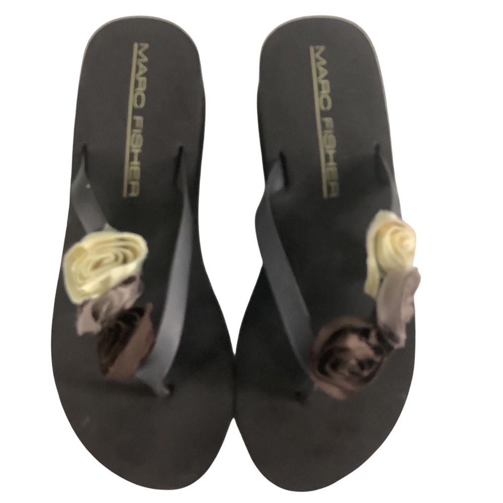Marc Fisher Blackโ Floral Rosette Platform Wedge Flip Flop Sandals Womens